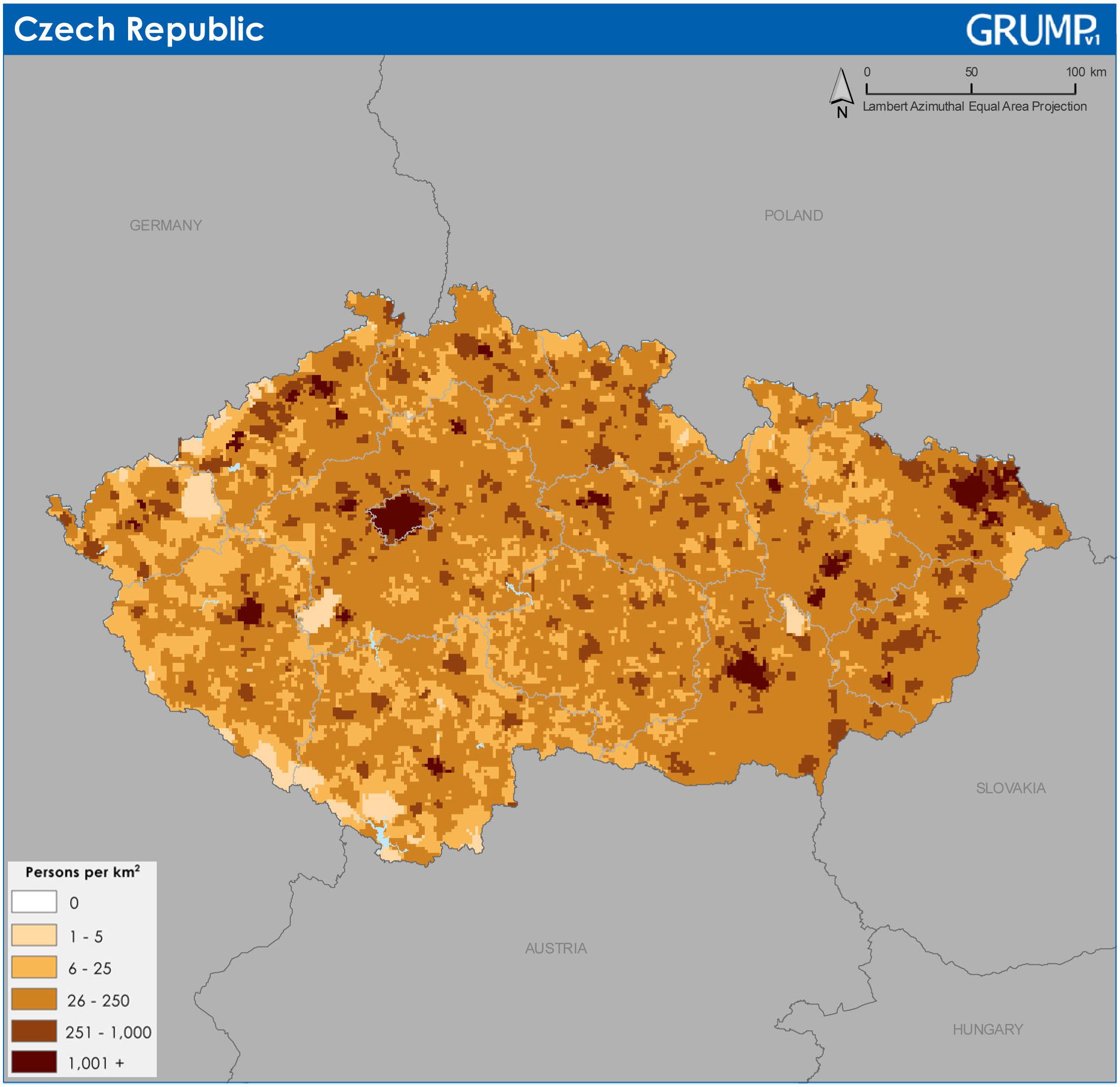 Map of Czech Republic (Czechoslovakia) population population density